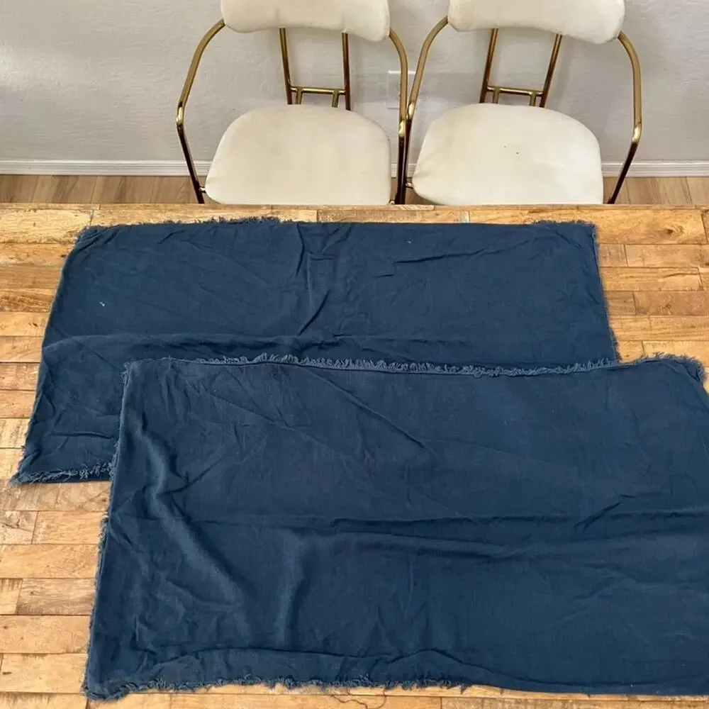 Casaluna Blue t King Pillow Shams Fringed Linen Blend